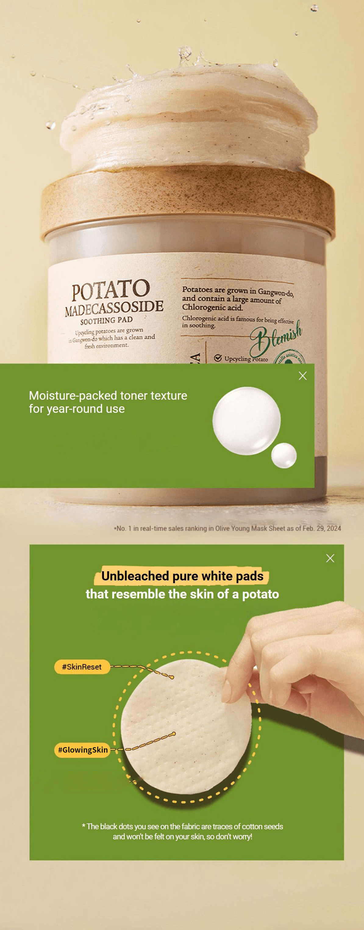 SKINFOOD Potato Maddecassoside Soothing Pad 8.81 oz.(250g) x 60ea detail 1