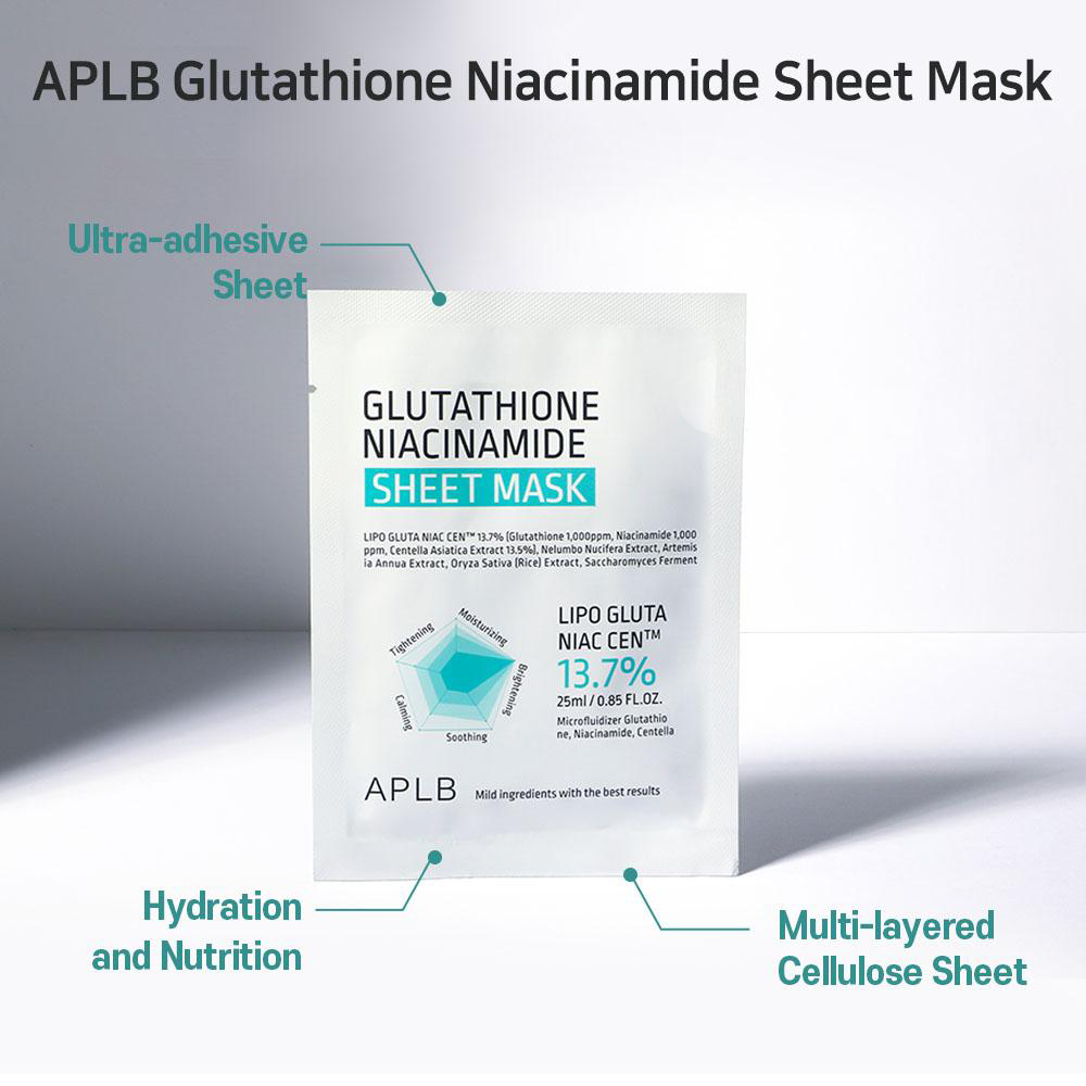 APLB Glutathione Niacinamide Sheet Mask 10ct 0.85 fl. oz.(25ml)