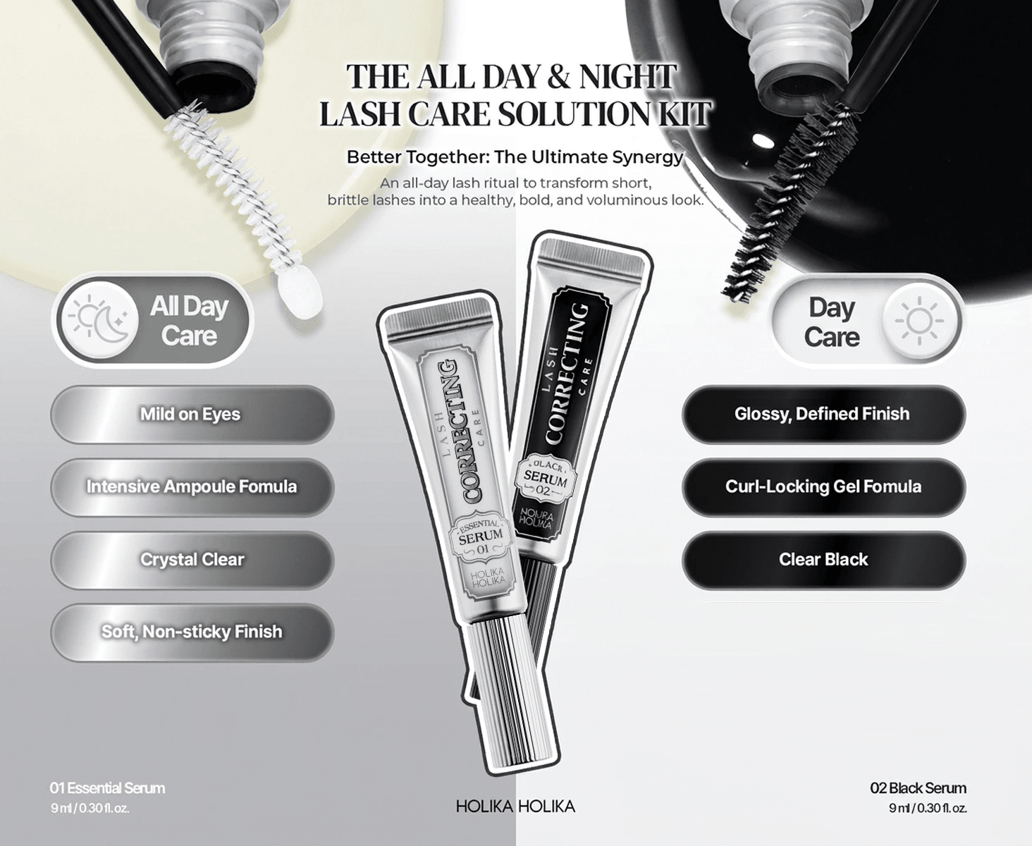 Holika Holika Lash Correcting Care Special Set (01 Essential Serum + 02 Black Serum) 0.32 oz.(9g) x 2ea detail 1