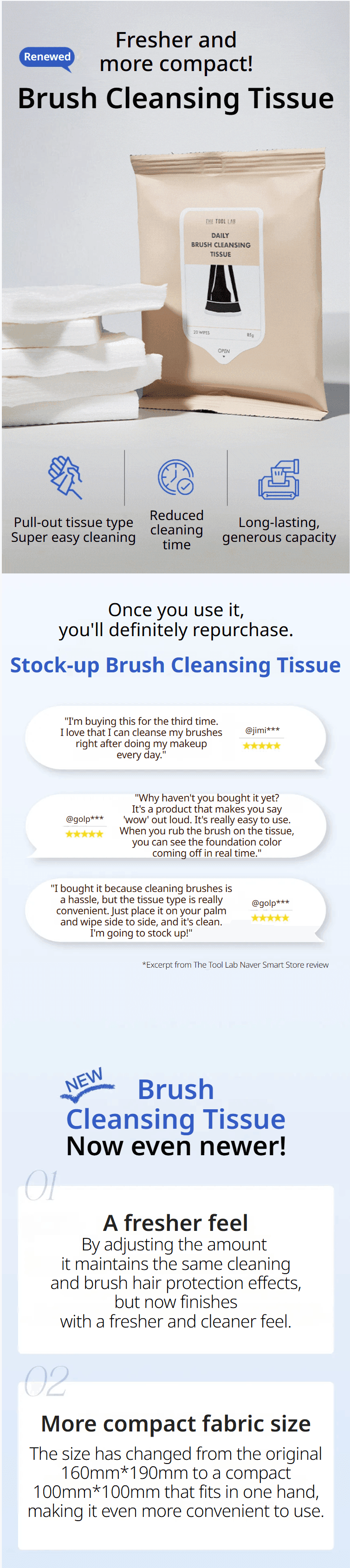 THE TOOL LAB Daily Brush Cleansing Tissue 2.99 oz.(85g) x 20ea detail 1