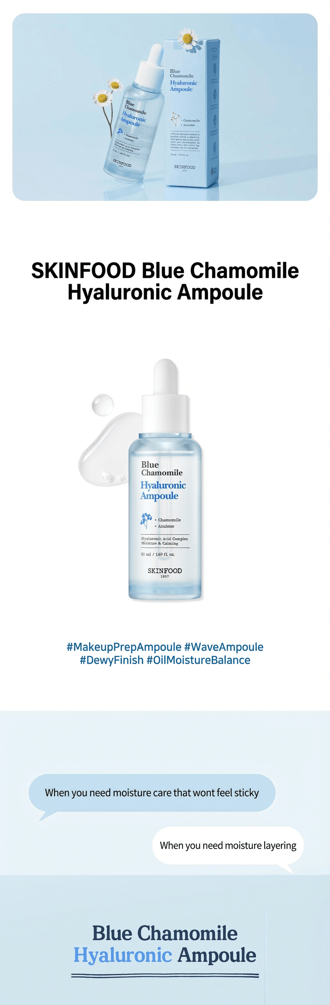 SKINFOOD Blue Chamomile Hyaluronic Ampoule 1.69 oz.(50ml) detail 1