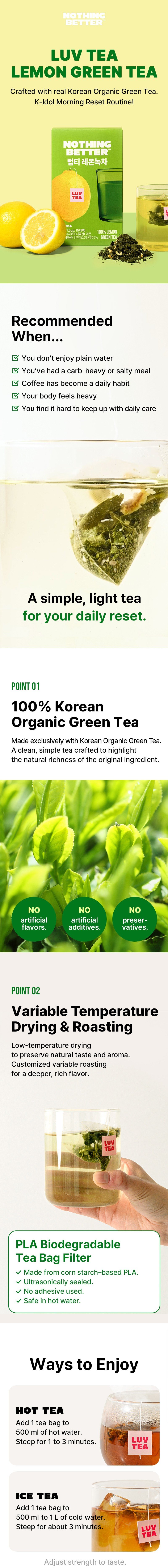 NOTHING BETTER Luv Tea Lemon Green Tea 15ea 0.79 oz.(22.5g) detail 1