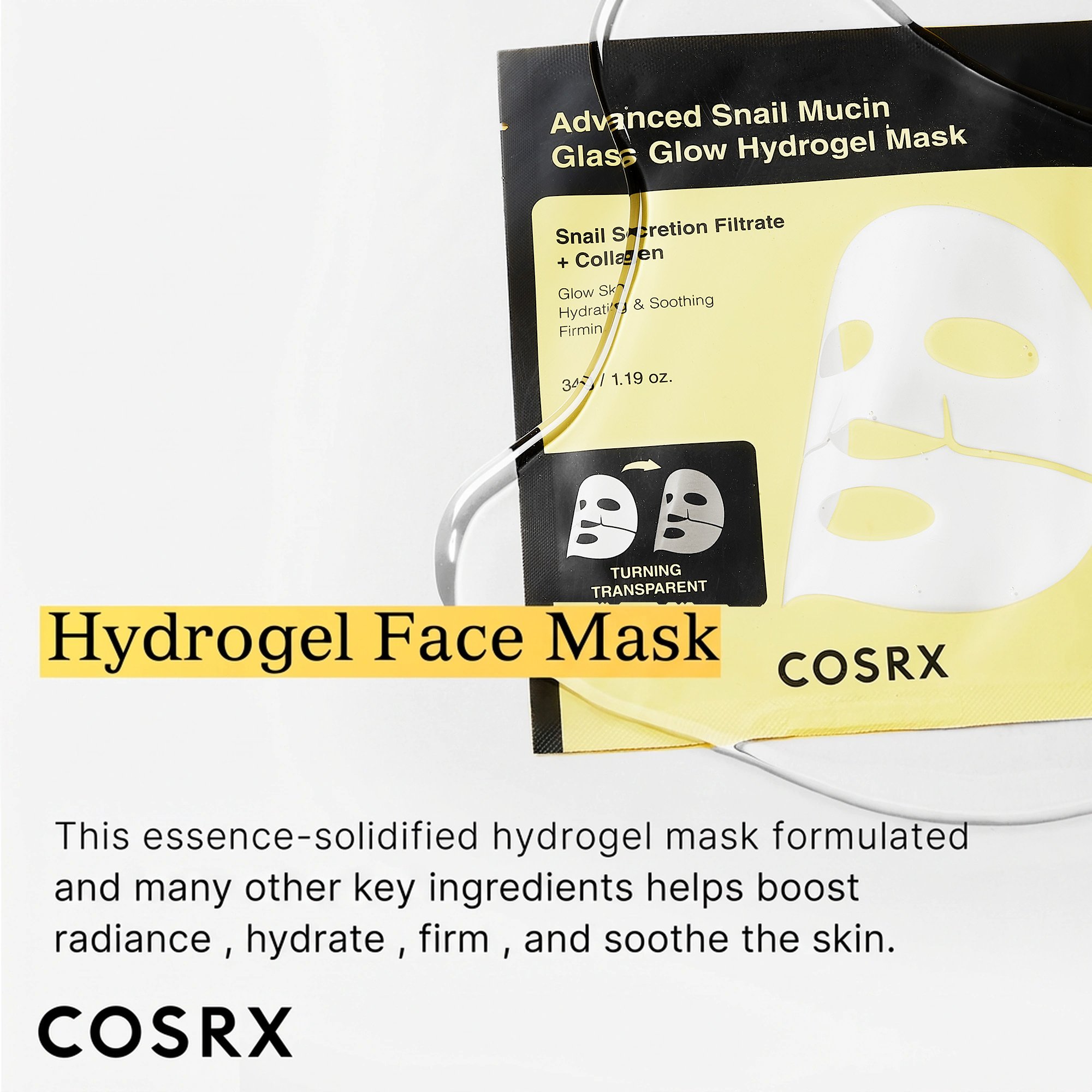 COSRX Advanced Snail Mucin Glass Glow Hydrogel Mask 1.19 oz.(34g) x 3ea detail 3