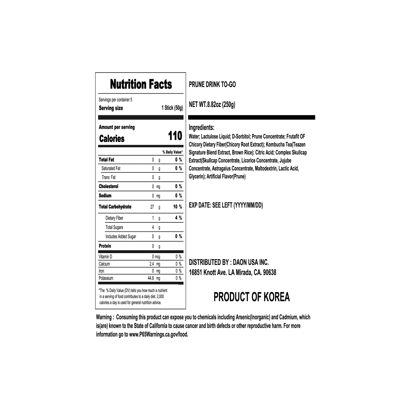 Teazen Prune Fit Drink 0.76 oz.(50g) x 5ea detail 2