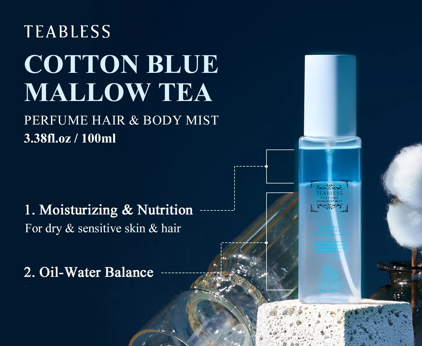 Teabless Cotton Blue Mallow Tea Perfume Hair&body Mist 3.38 fl. oz.(100ml) detail 2
