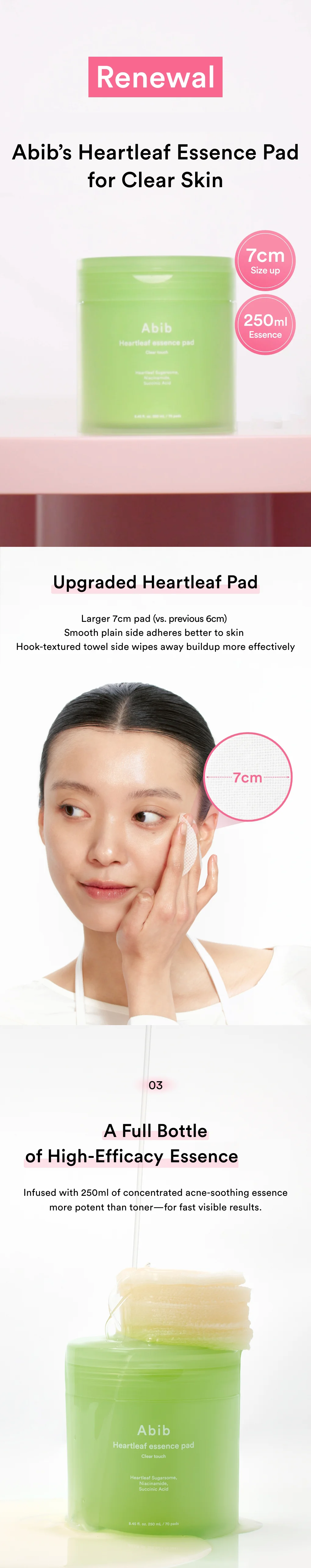 Abib Heartleaf Essence Pad Clear Touch 8.45 fl. oz.(250ml) x 70ea detail 1