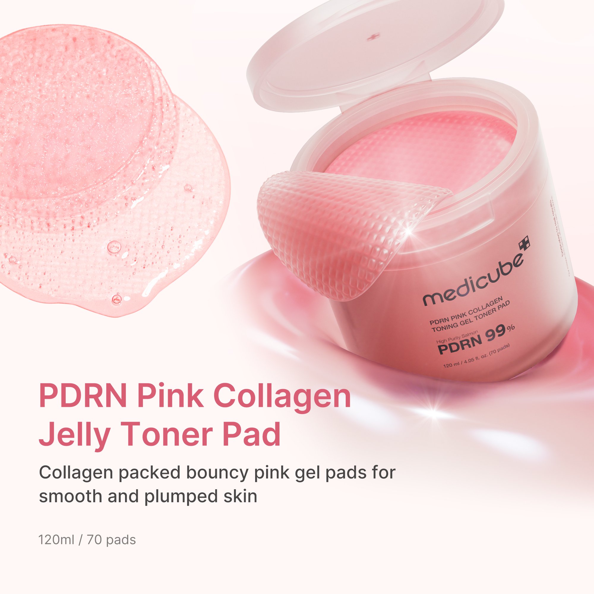 medicube PDRN Pink Collagen Toning Gel Toner Pad 4.05 fl. oz.(120ml) x 70ea detail 1