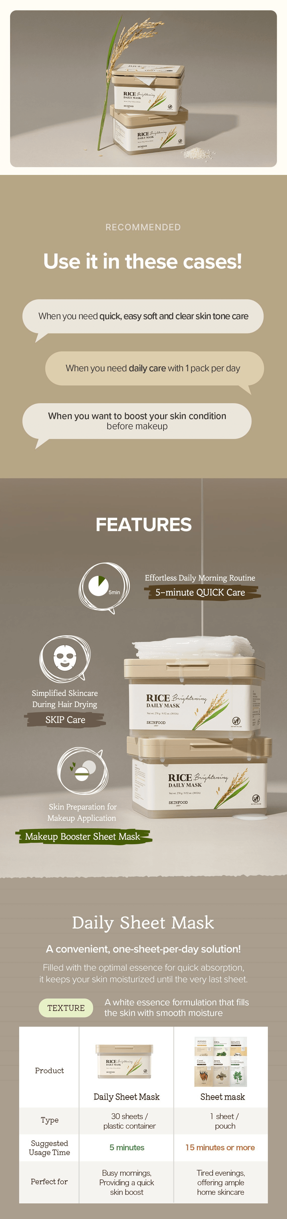 SKINFOOD Rice Brightening Daily Mask 9.52 oz.(270g) x 30ea detail 1