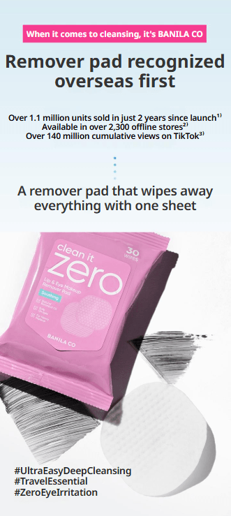 BANILA CO Clean It Zero Soothing Lip & Eye Remover Pad 2.11 oz.(60g) x 30ea detail 2