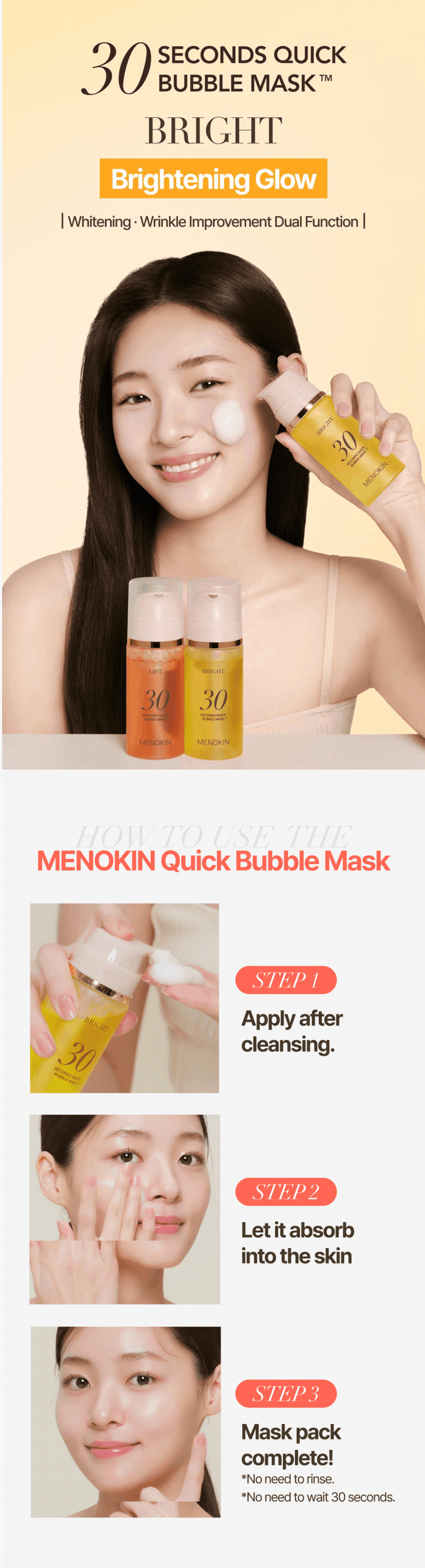 Menokin 30s Quick Bubble Mask Bright 3.21 fl. oz.(95ml) detail 2