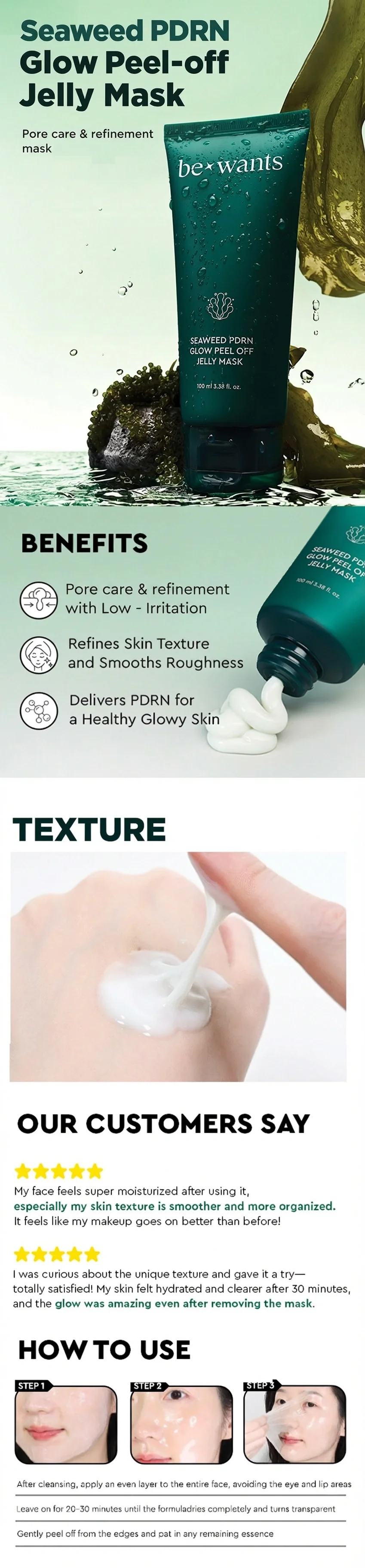 bewants Seaweed PDRN Glow Peel-off Wrapping Jelly Mask 3.38 fl. oz.(100ml) detail 2
