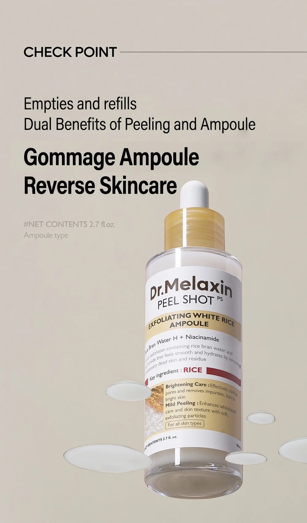 Dr.Melaxin Peel Shot Exfoliating White Rice Ampoule 2.7 fl. oz.(80ml) detail 5
