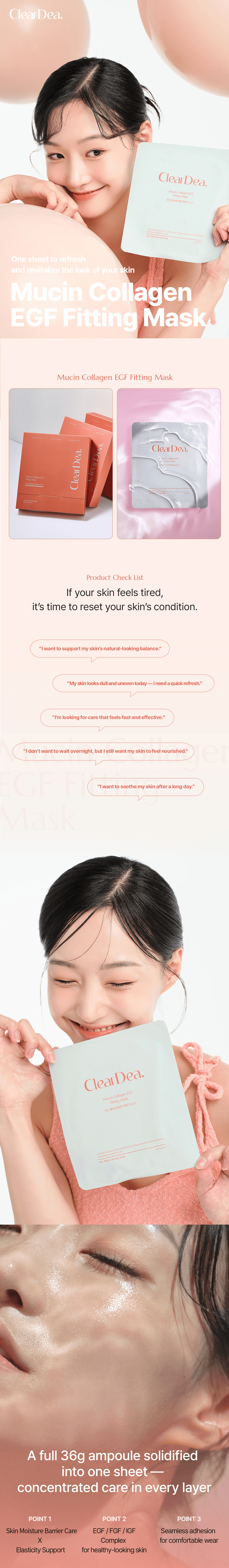 ClearDea Mucin Collagen Egf Fitting Mask 1.26 oz.(36g) x 5sheets detail 1