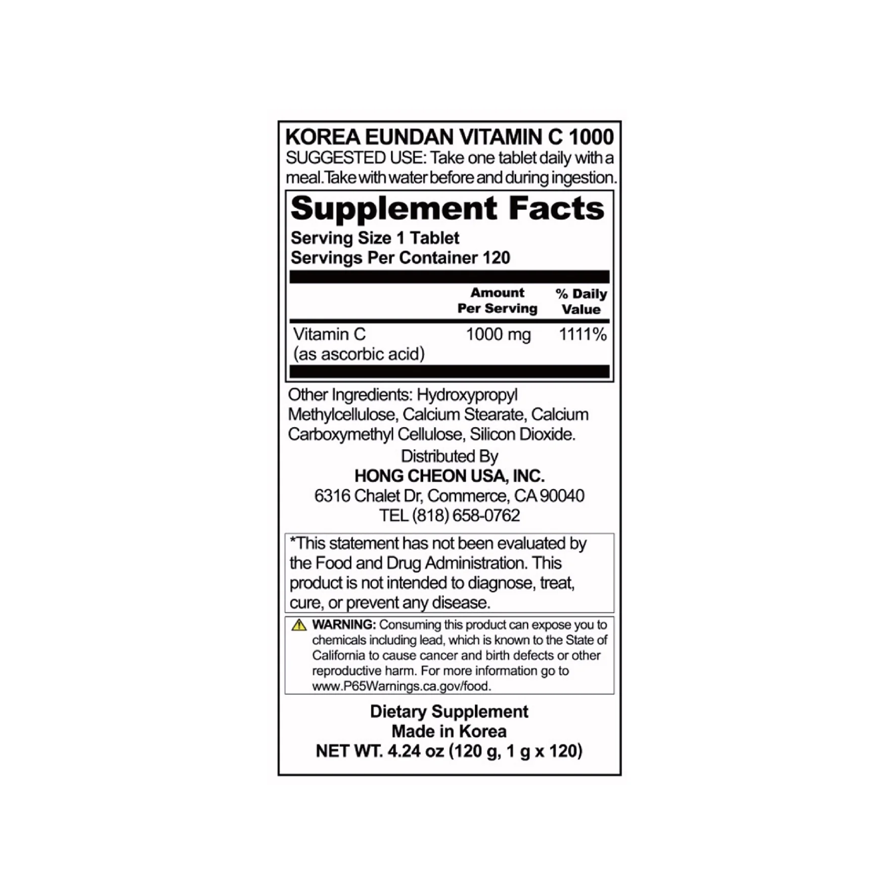 Korea eundan Vitamin C 1000 120 Tablets (4-month Supply) 4.24 oz.(120g) detail 2