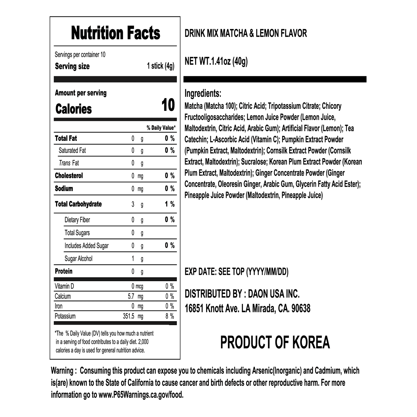 Teazen V Fit Matcha Lemon 1.41 oz.(40g) x 10ea detail 2
