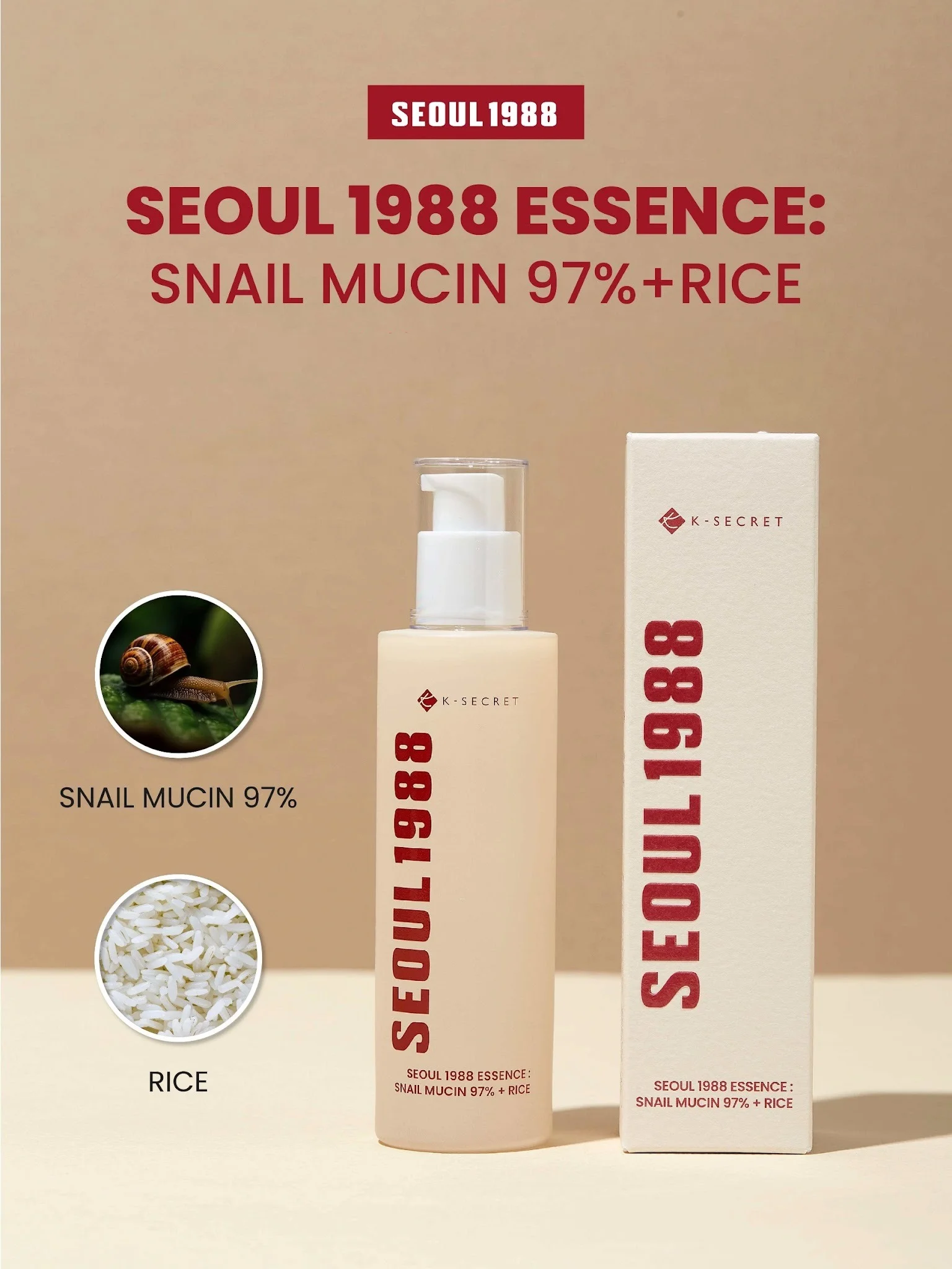 K-SECRET Seoul 1988 Essence : Snail Mucin 97% + Rice 3.38 fl. oz.(100ml) detail 1