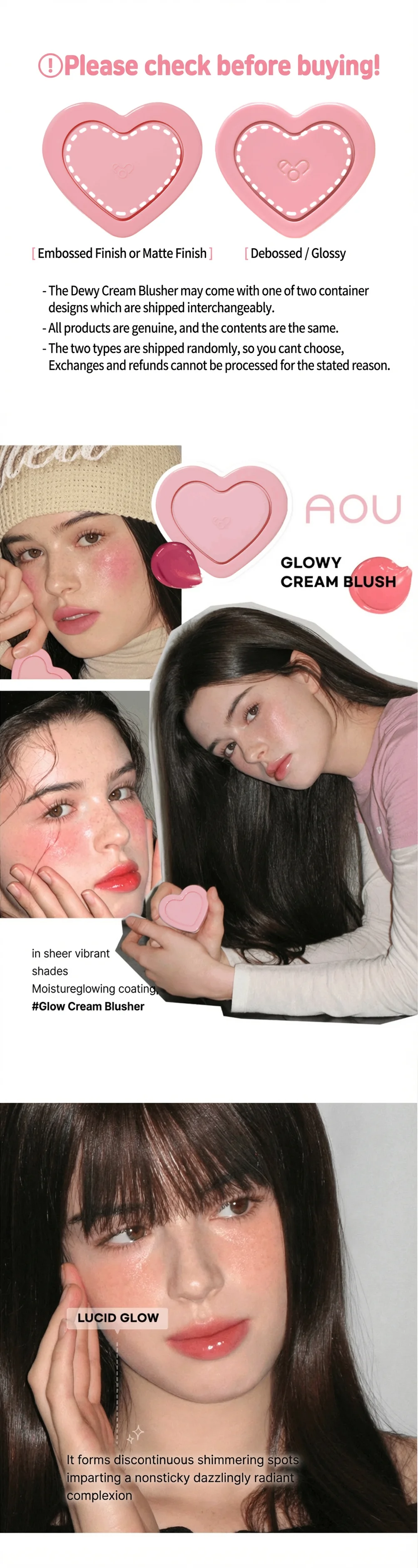 [3colors] AOU Glowy Cream Blush 0.08 oz.(2.3g) detail 1