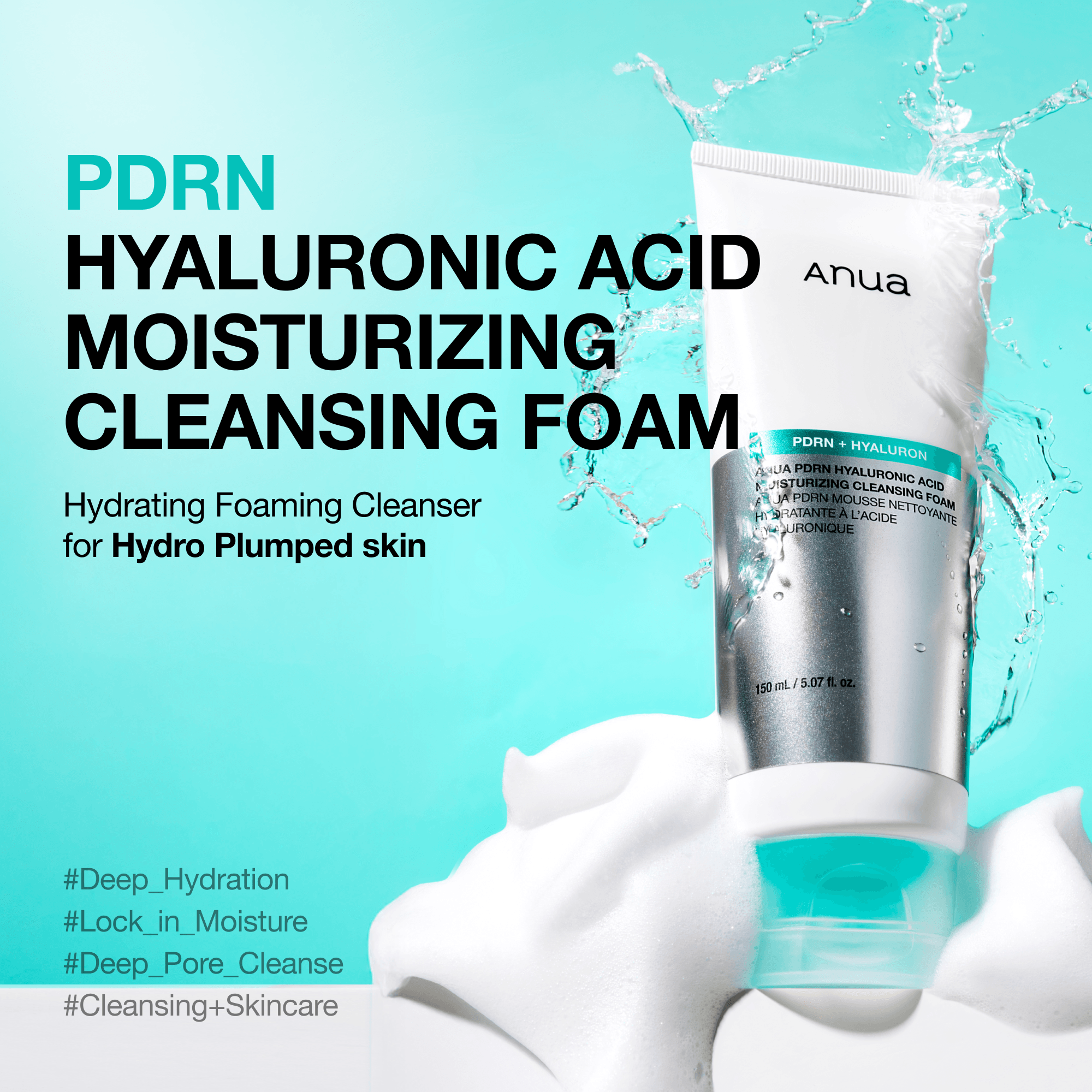 Anua PDRN Hyaluronic Acid Moisturizing Cleansing Foam 5.07 fl. oz.(150ml) detail 1