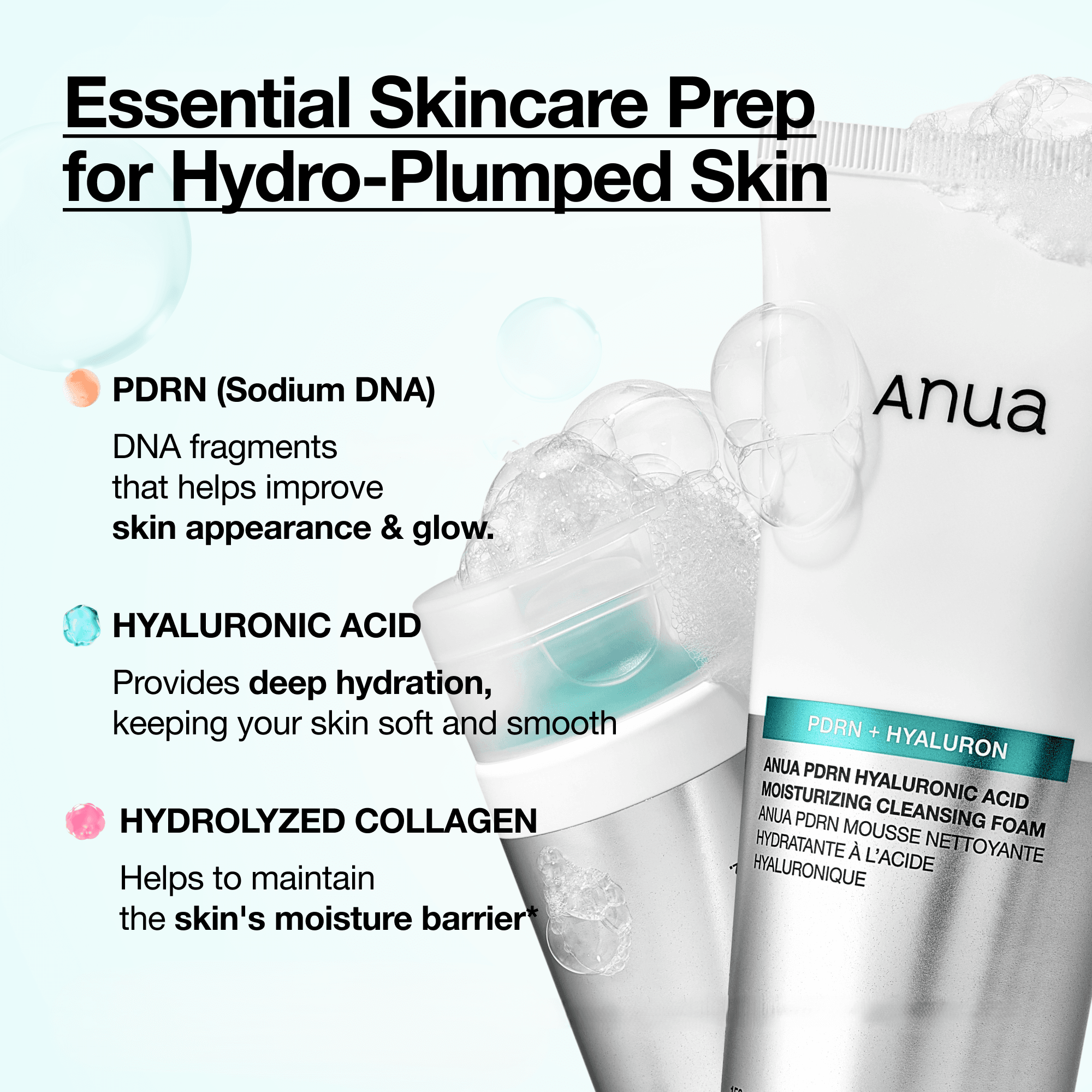 Anua PDRN Hyaluronic Acid Moisturizing Cleansing Foam 5.07 fl. oz.(150ml) detail 2