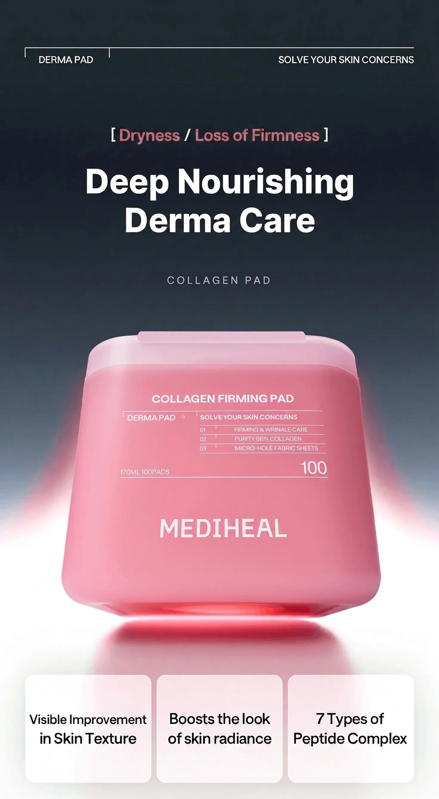 MEDIHEAL Collagen Firming Pad 100+100 pads 5.74 fl. oz.(170ml) x 2ea detail 2