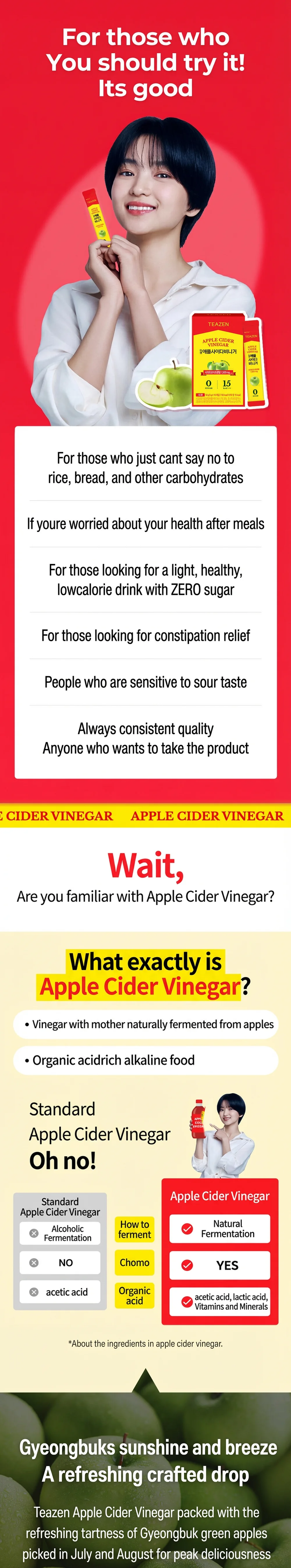 Teazen Apple Cider Vinegar Apple & Pear 1.76 oz.(50g) x 10ea detail 1