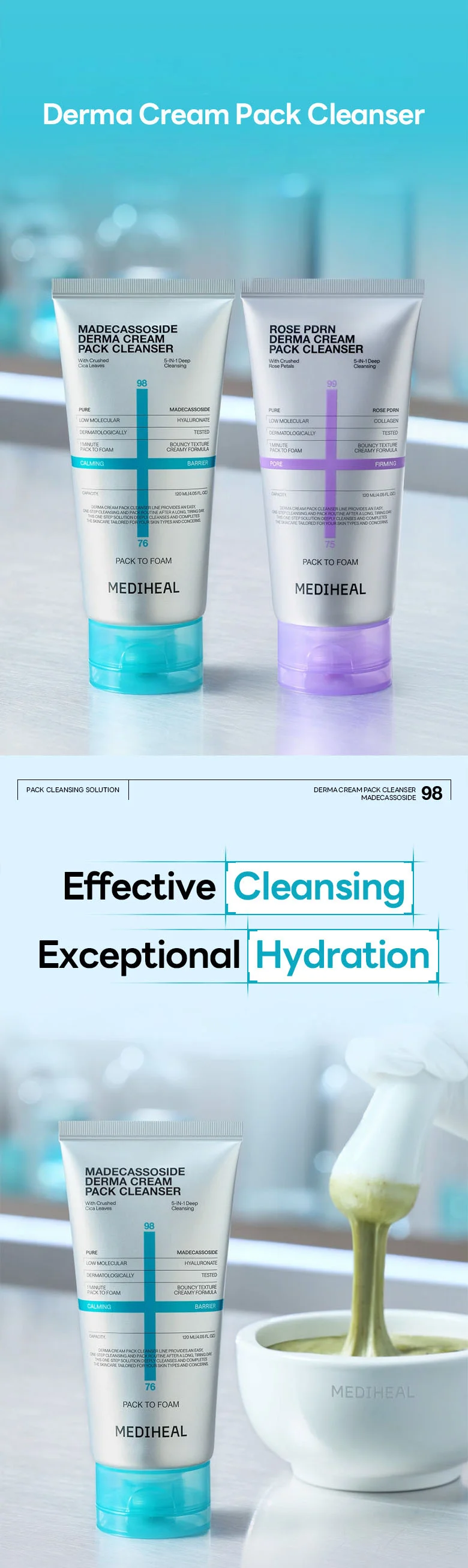 [2Types] MEDIHEAL Derma Cream Pack Cleanser 4.05 fl. oz.(120ml) detail 1