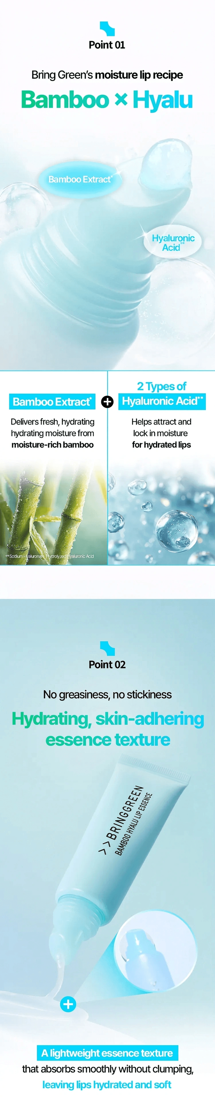 BRING GREEN Bamboo Hyalu Lip Essence 0.76 oz.(11g) x 2ea detail 4