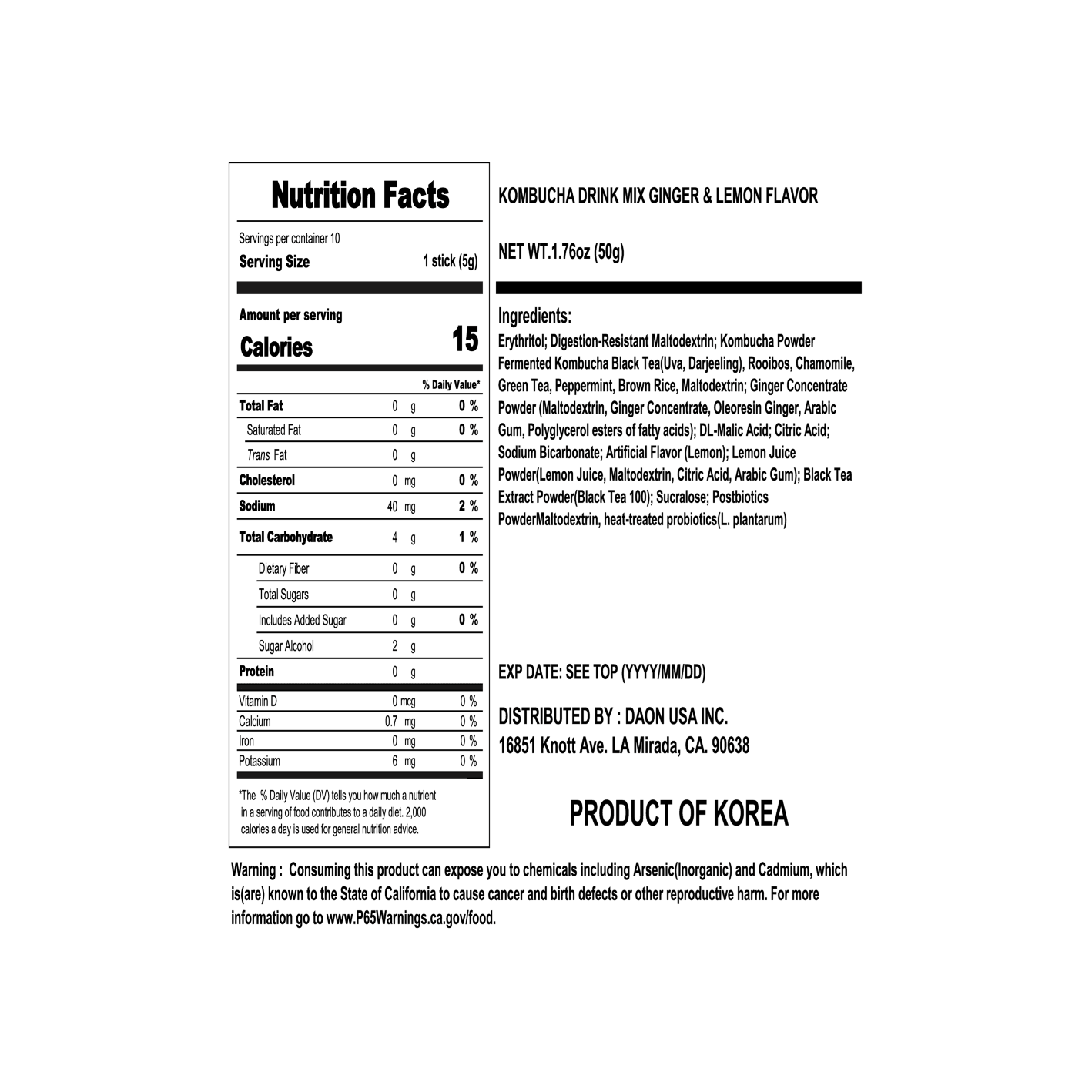 Teazen Kombucha Ginger Lemon 0.18 oz.(5g) x 10ea detail 2