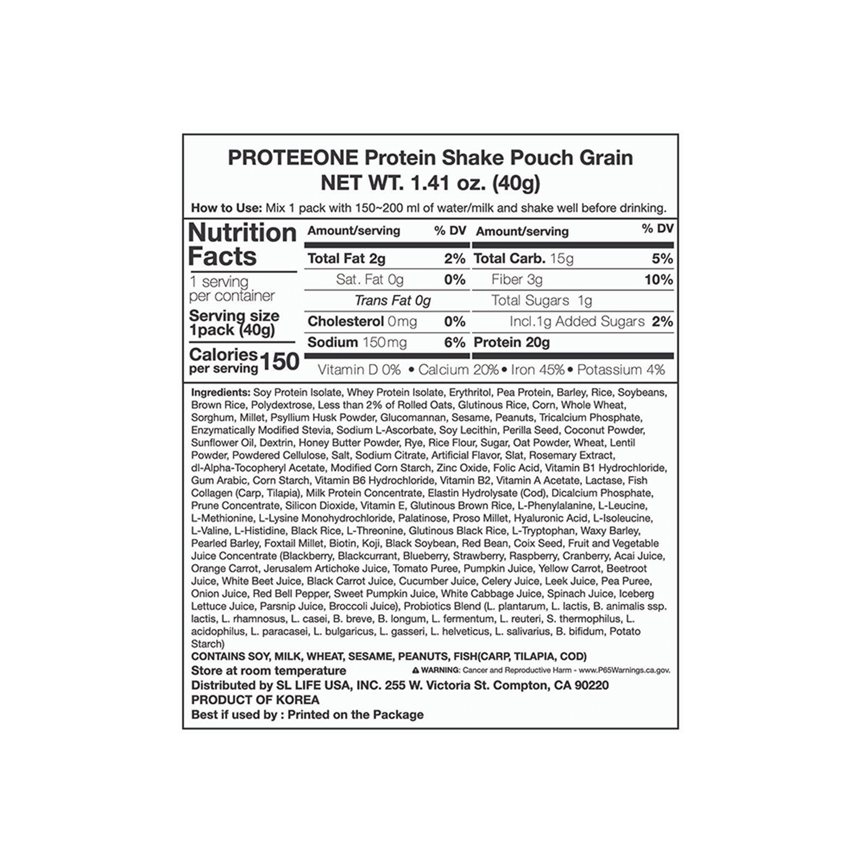 PROTEEONE Protein Shake Pouch Grain 1.41 oz.(40g) detail 2