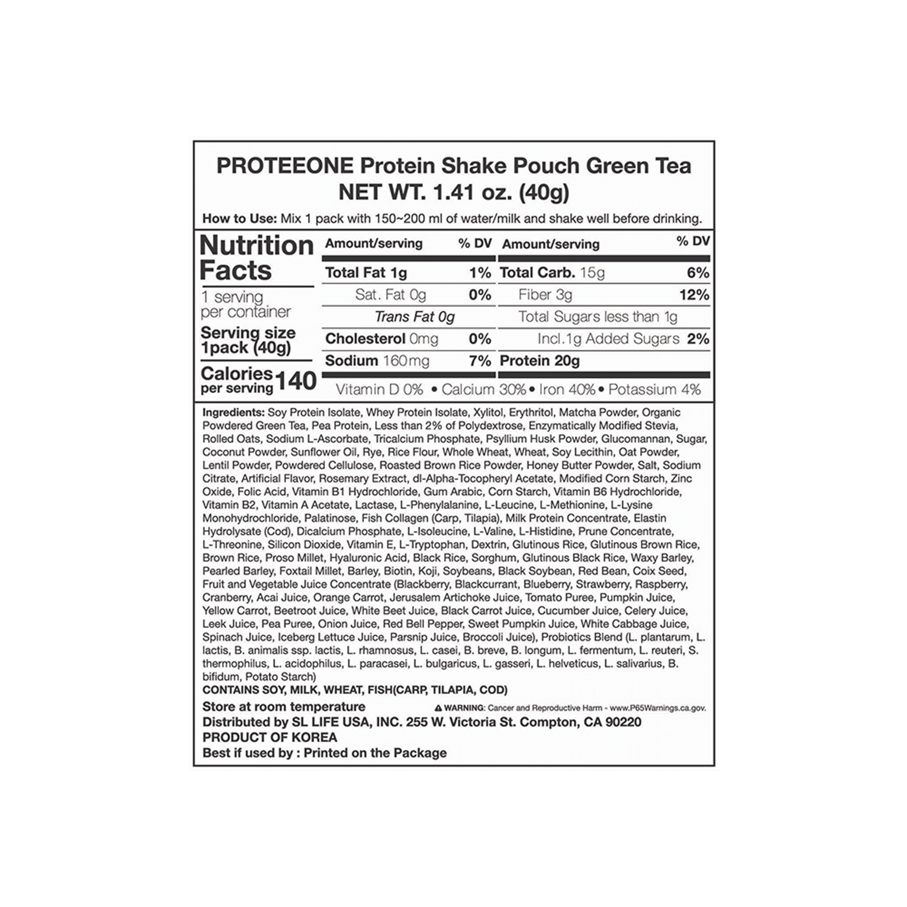 PROTEEONE Protein Shake Pouch Green Tea 1.41 oz.(40g) detail 2
