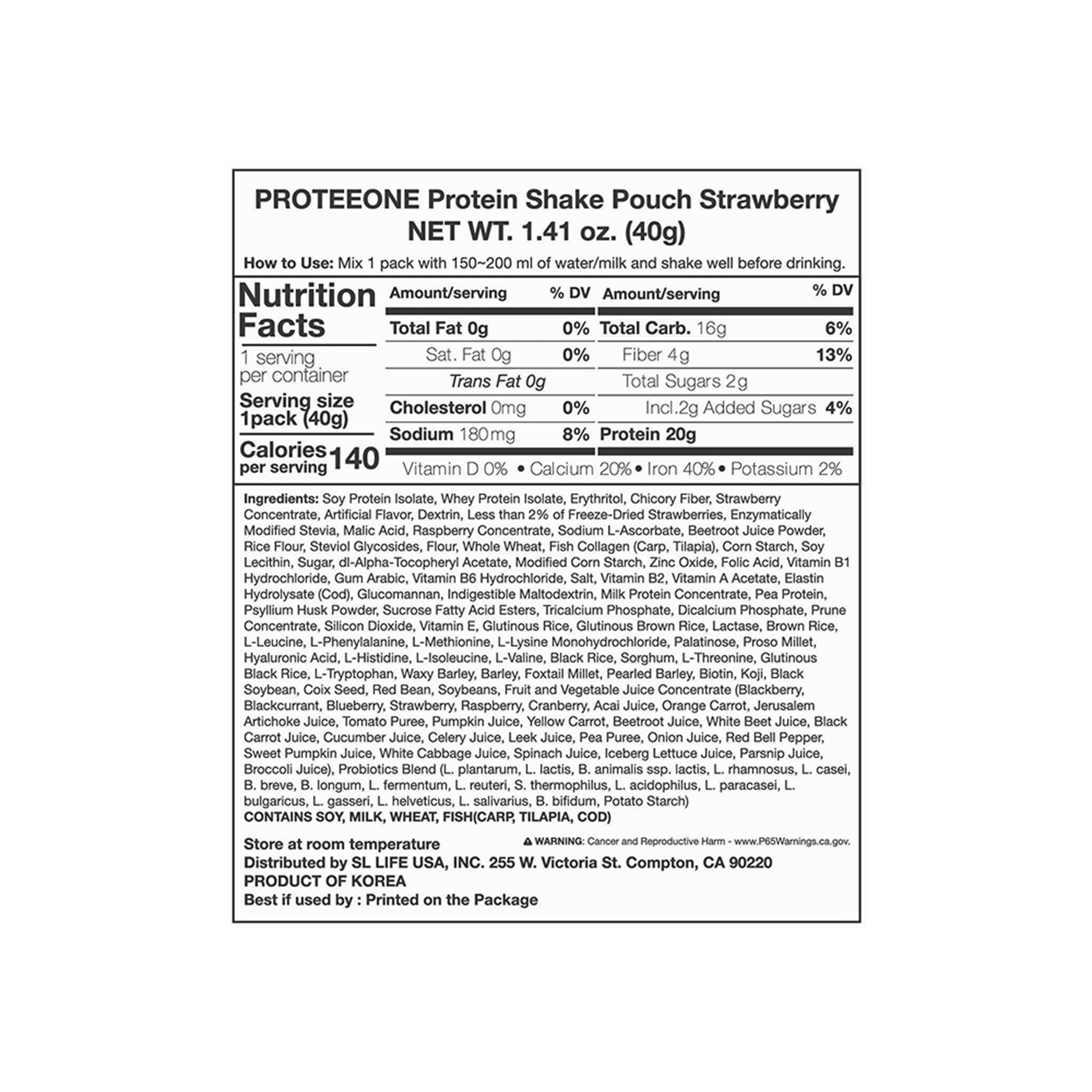 PROTEEONE Protein Shake Pouch Strawberry 1.41 oz.(40g) detail 2