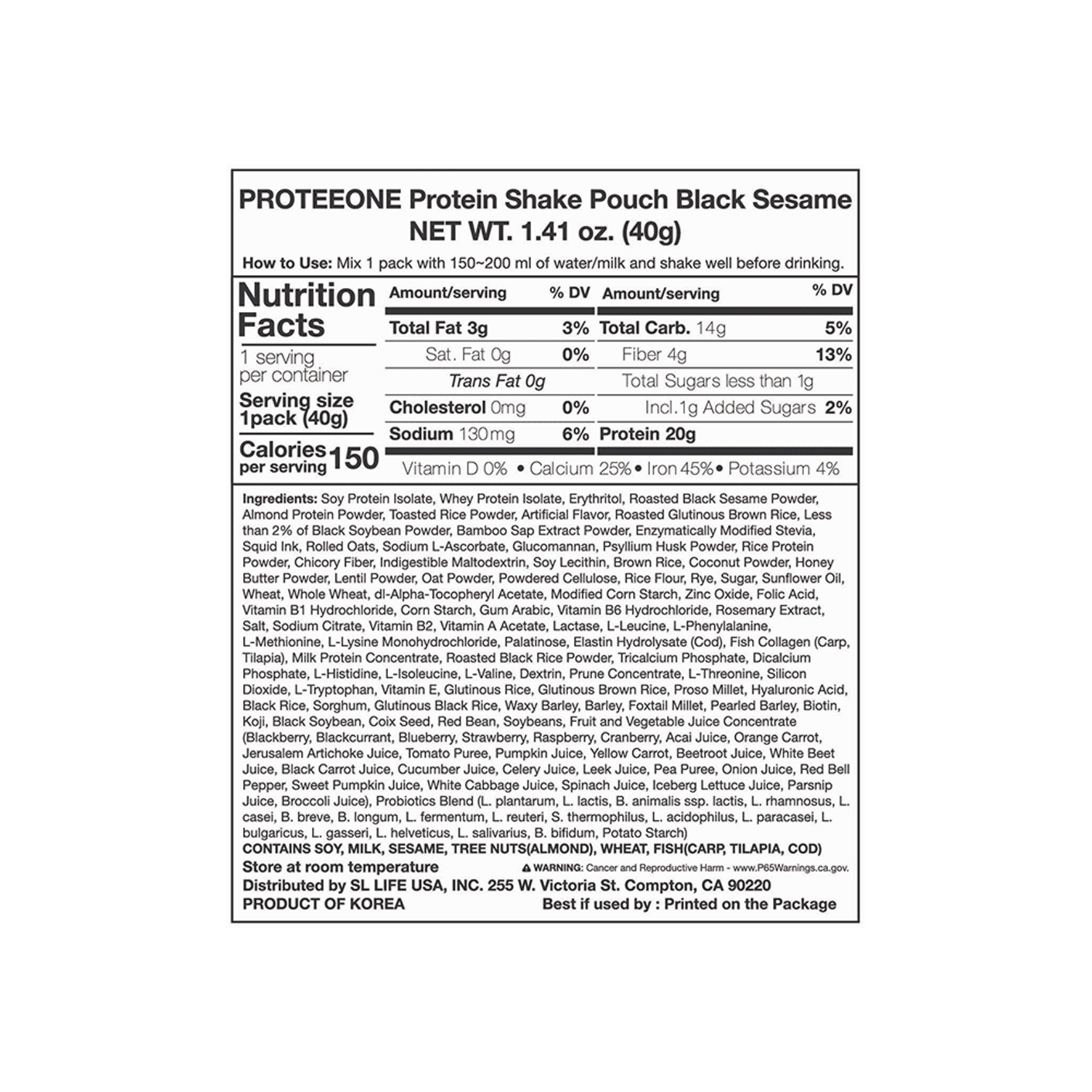 PROTEEONE Protein Shake Pouch Black Sesame 1.41 oz.(40g) detail 2