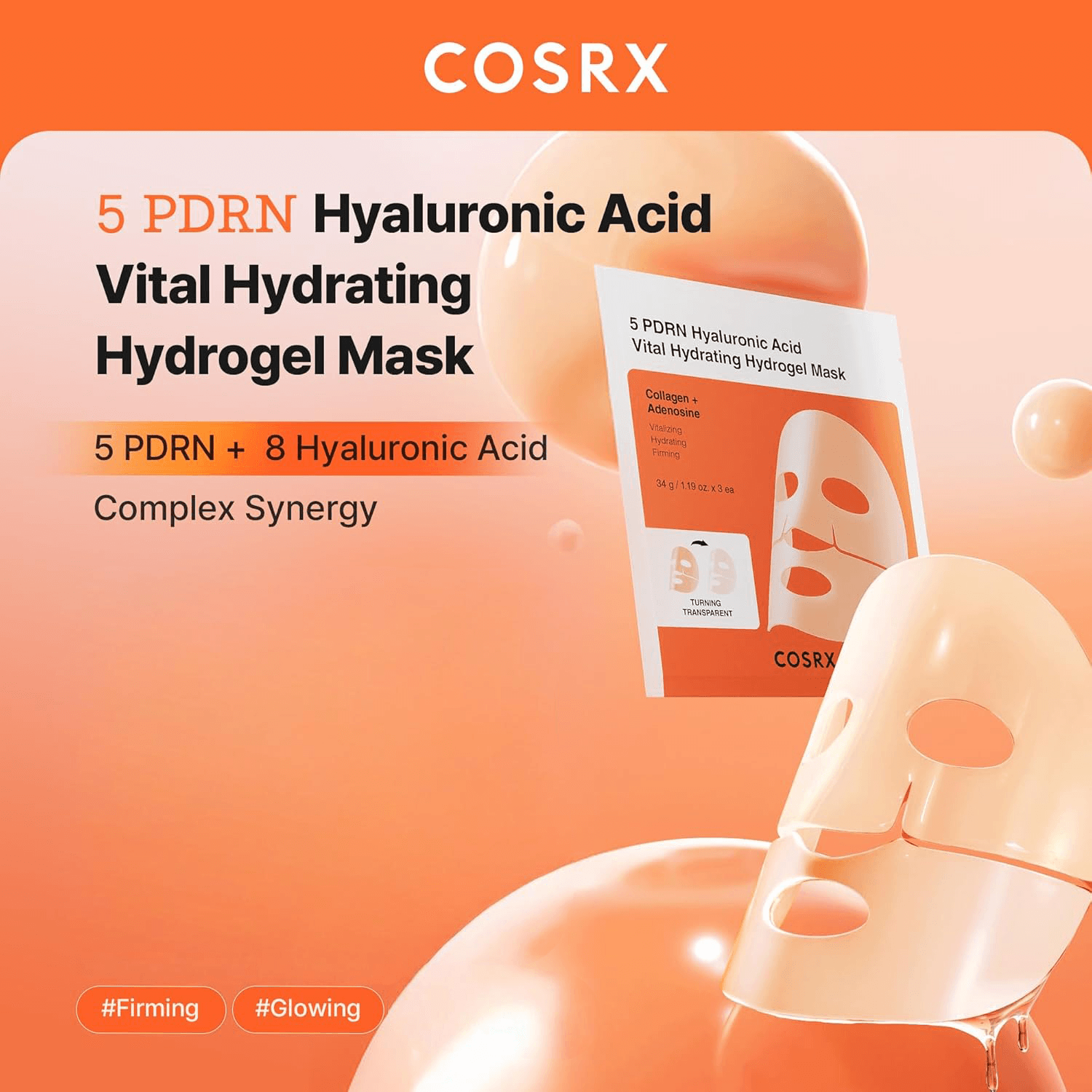 COSRX 5 PDRN Hyaluronic Acid Vital Hydrating Hydrogel Mask 1.19 oz.(34g) x 3ea detail 1