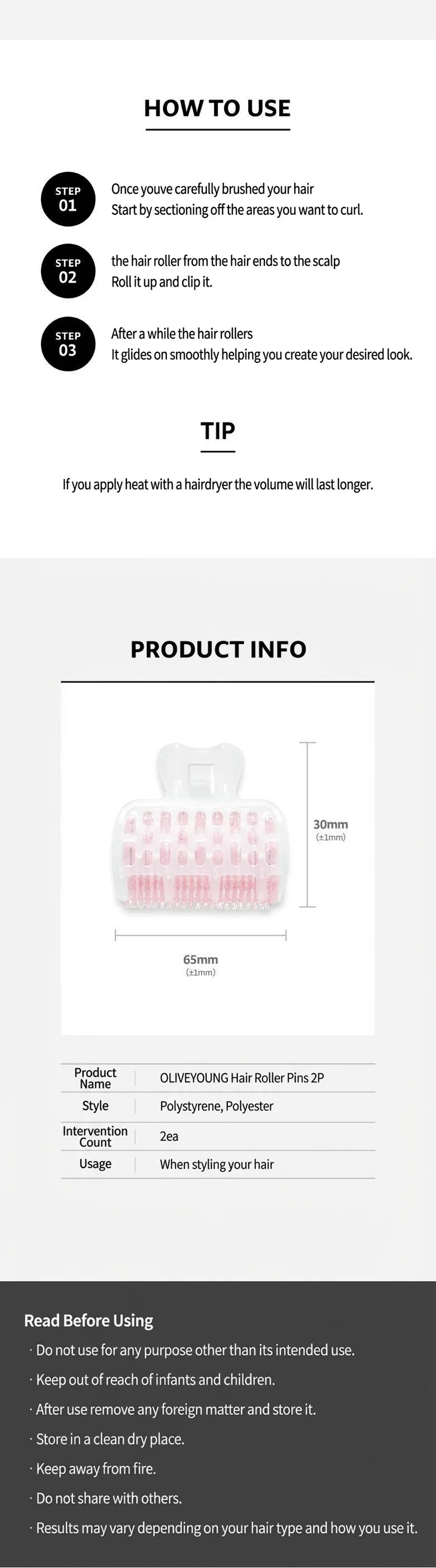 OLIVEYOUNG Clip Hair Rollers (2ea) detail 2