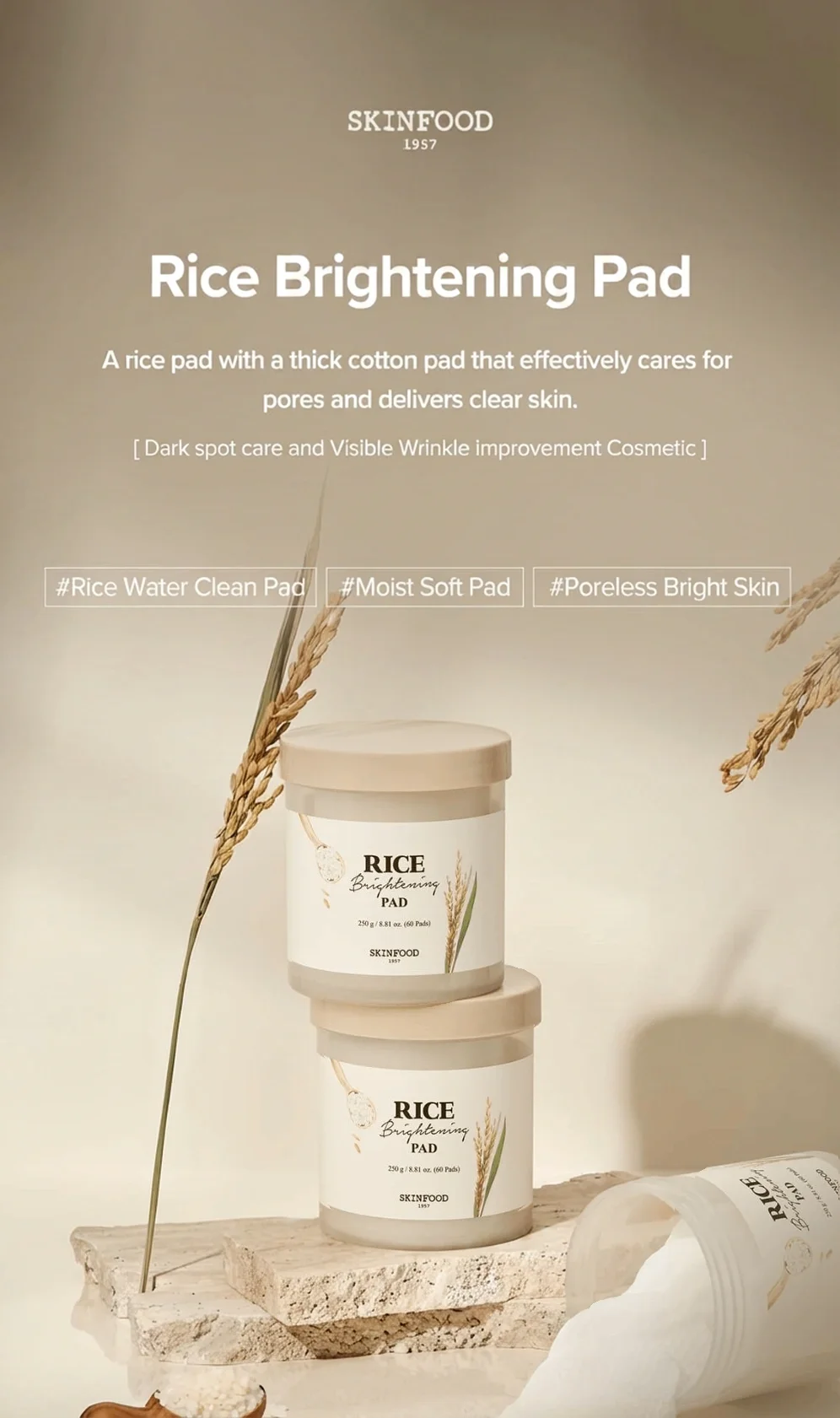 SKINFOOD Rice Brightening Pad 8.81 oz.(250g) 60pads detail 1