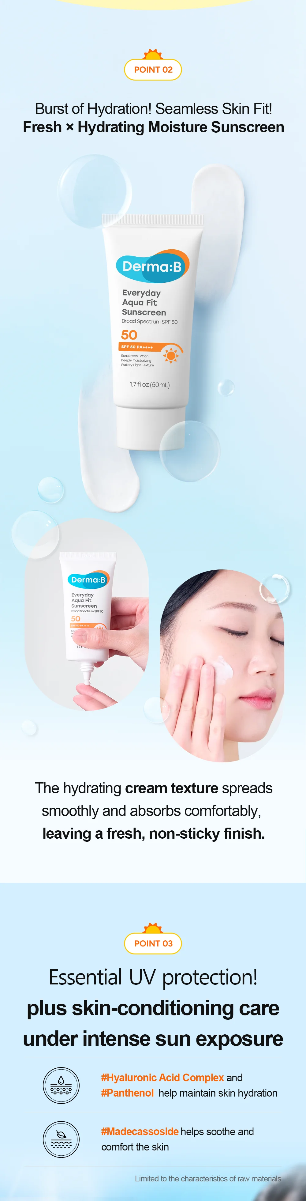 Derma:B Everyday Aqua Fit Sunscreen SPF 50+pa++++ 1.7 fl. oz.(50ml) detail 2