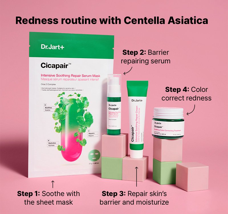 Dr.Jart+ Cicapair™ Redness Rescue Regimen Kit : Mask 0.88 oz. + Serum 0.23 fl. oz. + Cream 0.50 fl. oz. + Treatment 0.50 fl. oz.  detail 2