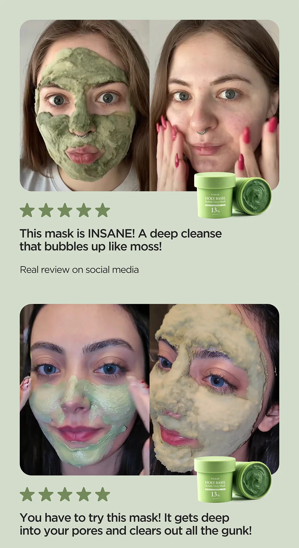 P.CALM Holy Basil Bubble Deep Mask 3.17 oz.(90g) detail 4
