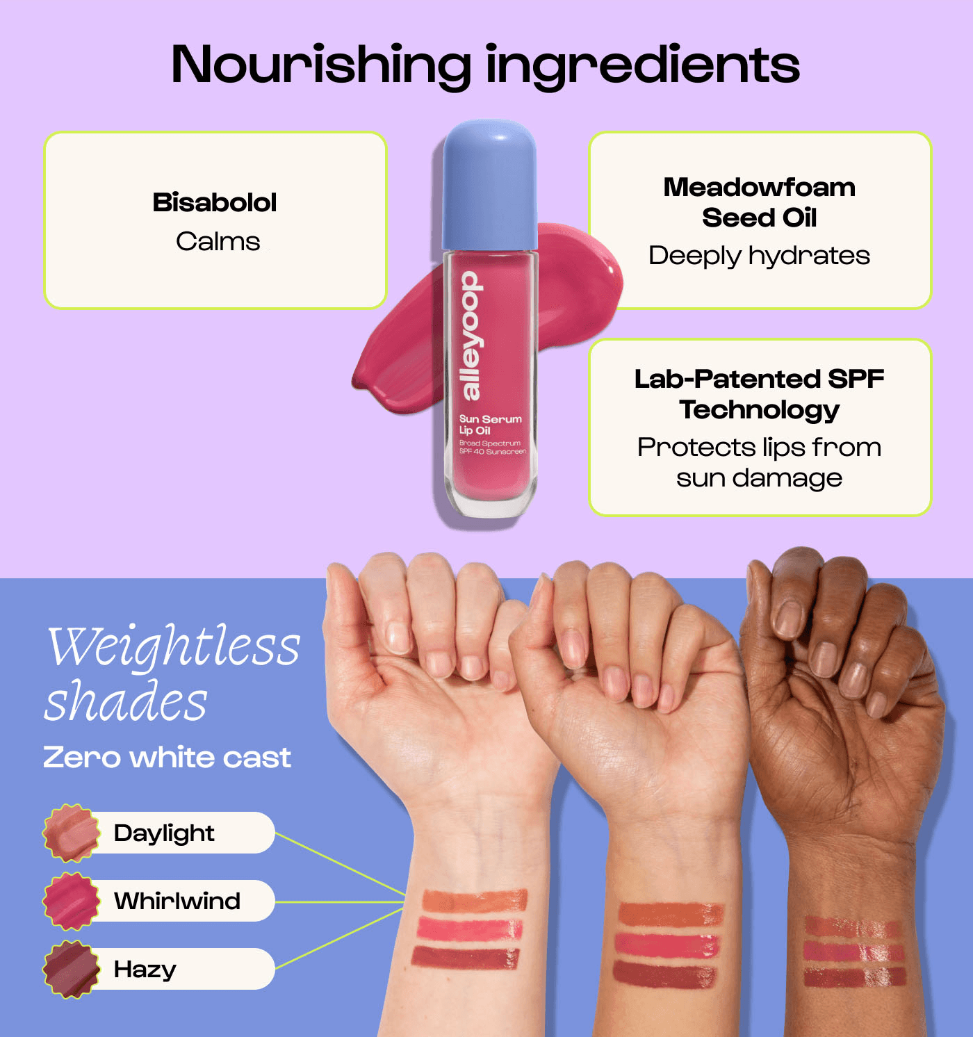 [3colors] Alleyoop Sun Serum Lip Oil Broad Spectrum SPF 40 Mineral Sunscreen 0.15 fl. oz.(4.5ml) detail 4