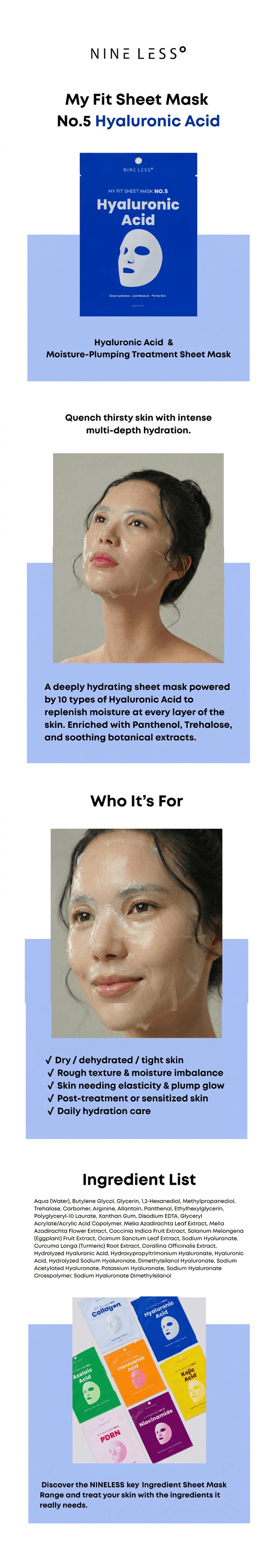 NINE LESS My Fit Sheet Mask No.5 Hyaluronic Acid 0.71 oz.(20g) x 5ea detail 2