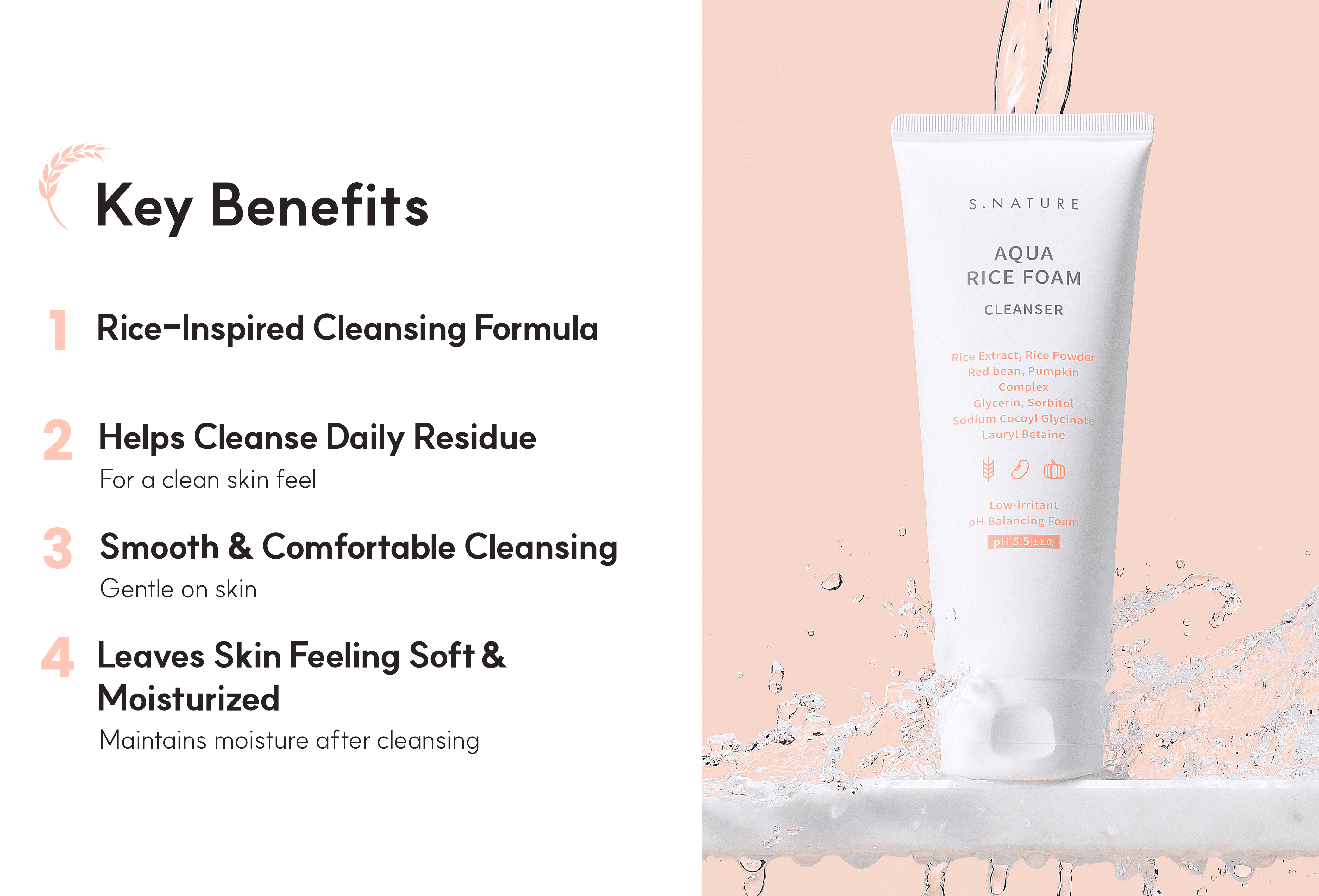S.NATURE Aqua Rice Foam Cleanser 5.41 fl. oz.(160ml) detail 2