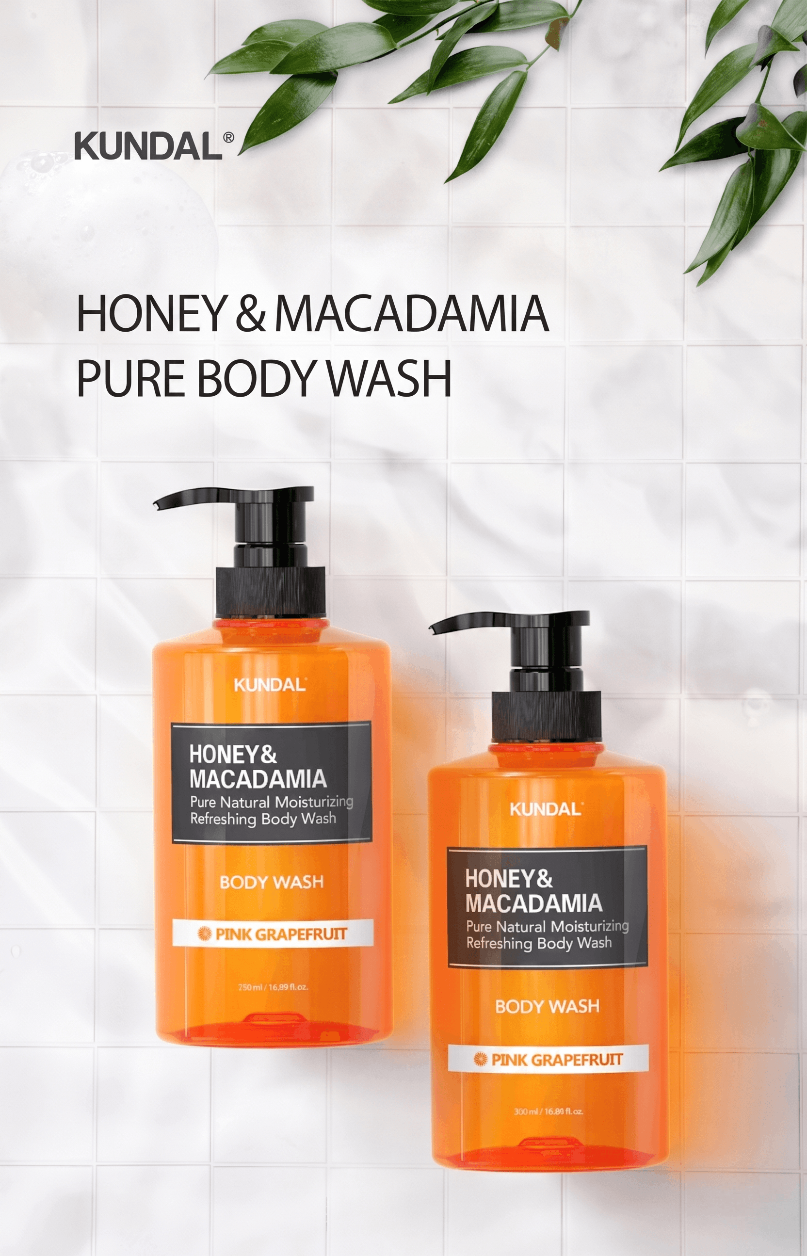 KUNDAL Honey & Macadamia Pure Body Wash Pink Grapefruit 16.9 fl. oz.(500ml) detail 1