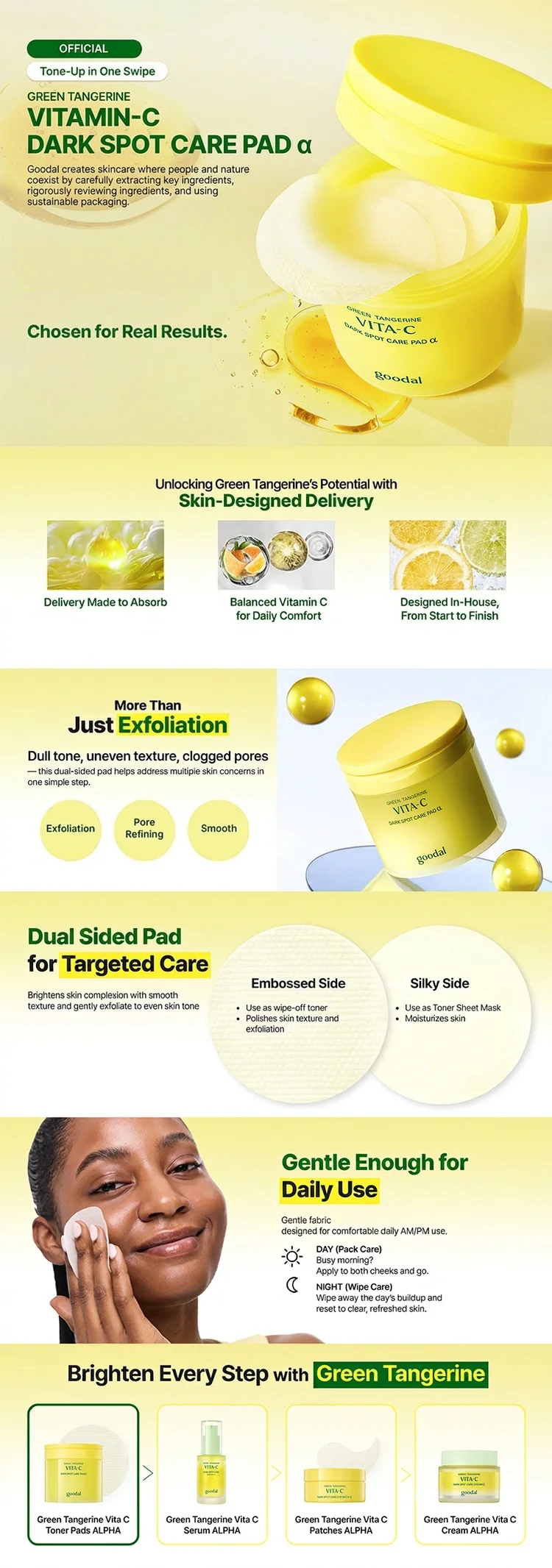 GOODAL Green Tangerine Vita C Dark Spot Care Pad Alpha 5.41 fl. oz.(160ml) x 70ea detail 1