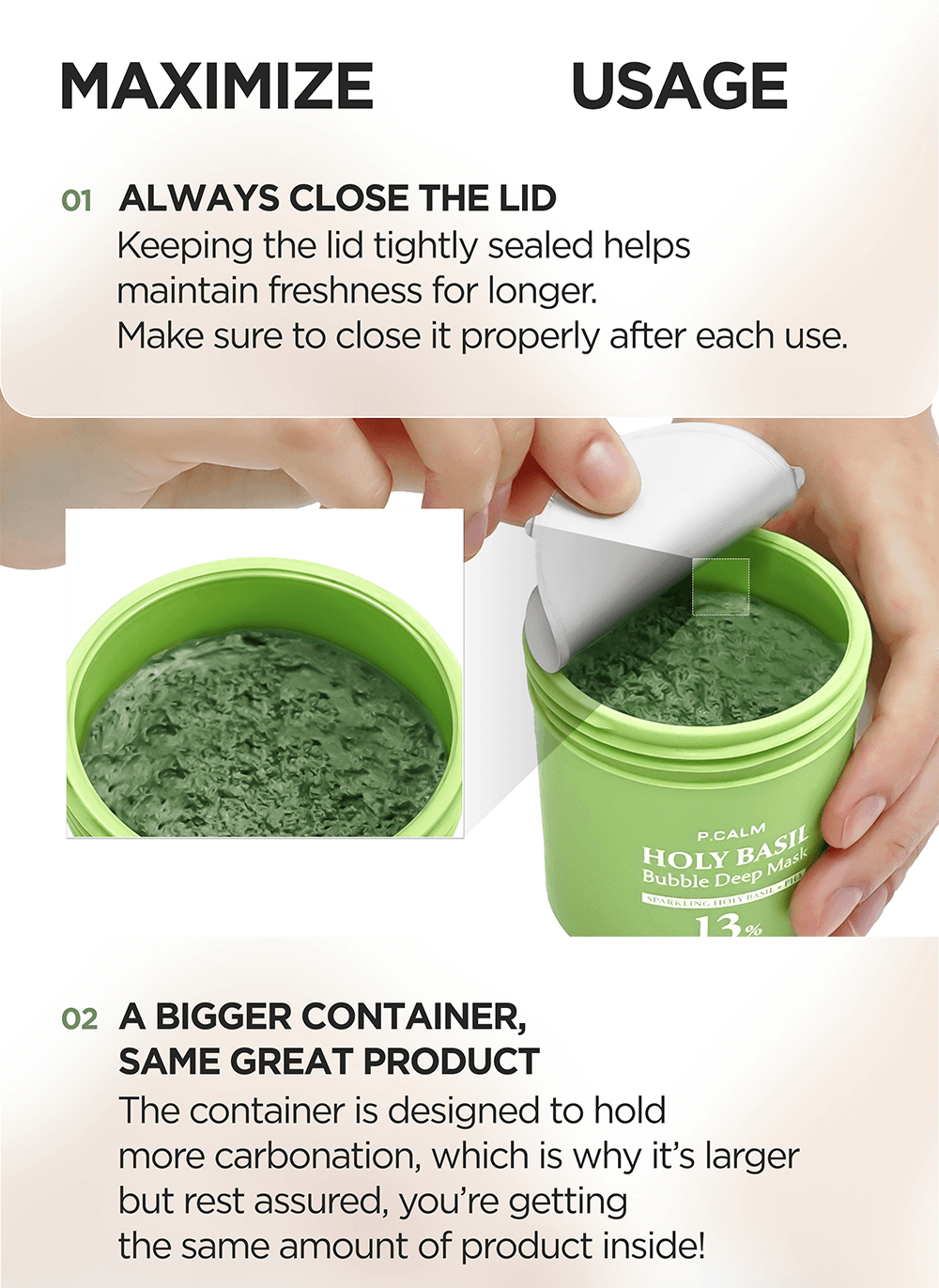 P.CALM Holy Basil Bubble Deep Mask 3.17 oz.(90g) detail 5