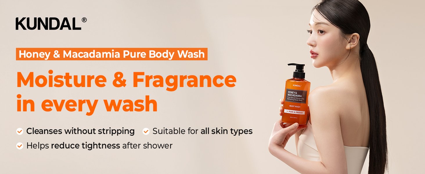 KUNDAL Honey & Macadamia Pure Body Wash White Musk 16.9 fl. oz.(500ml) detail 1