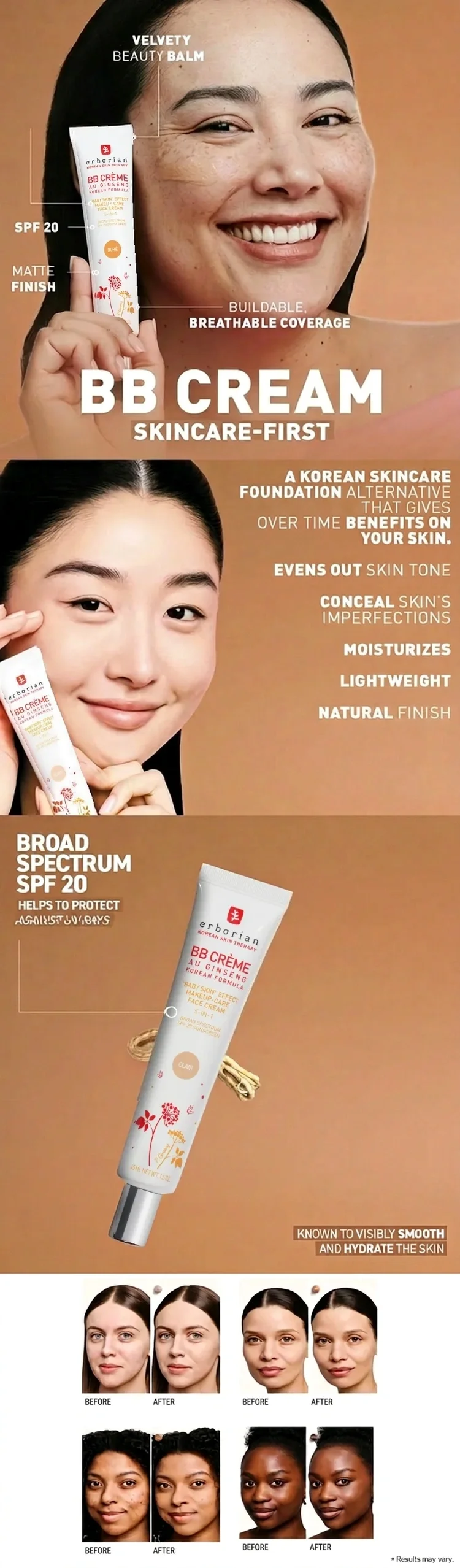 [2colors] Erborian BB Crème Au Ginseng 5-in-1 Broad Spectrum SPF 20 Sunscreen 0.5 oz.(15ml) detail 1