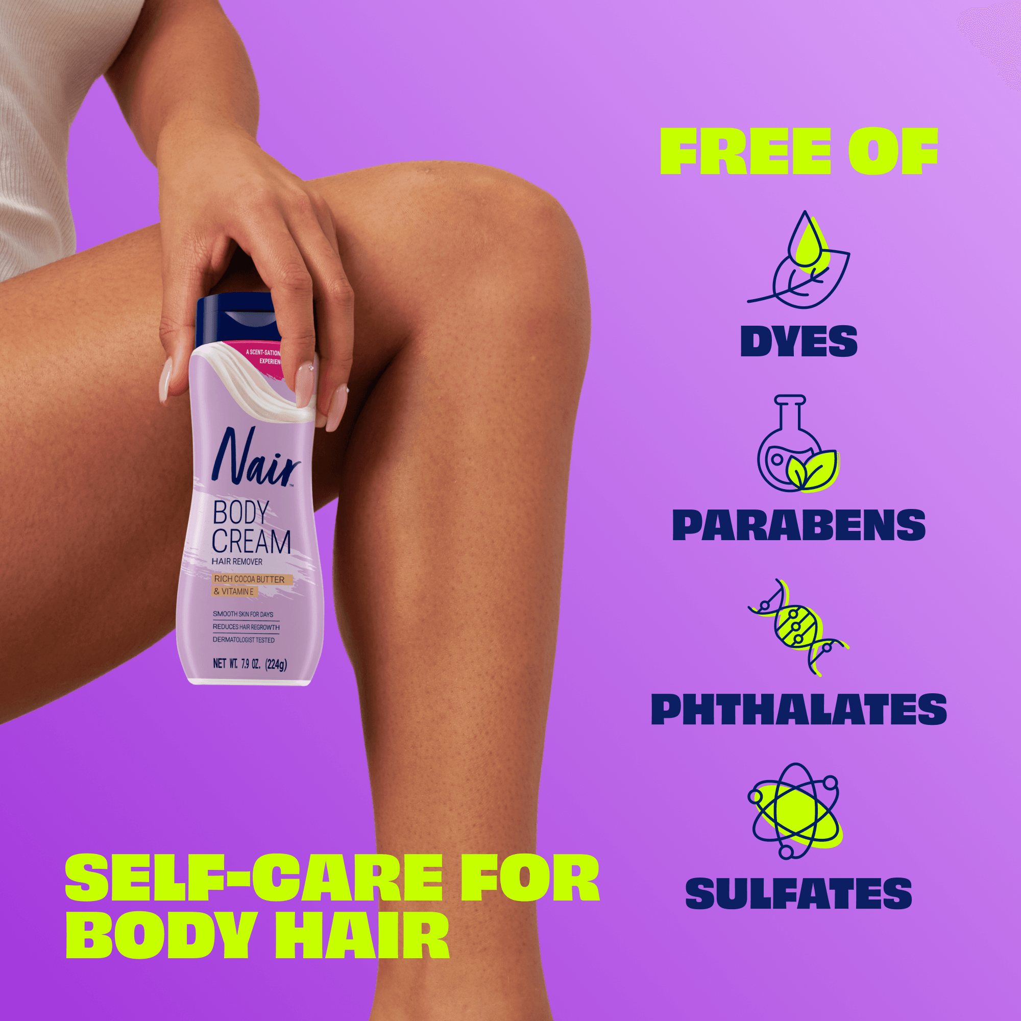 NAIR Body Hair Remover Cream With Rich Cocoa Butter And Vitamin E For Body, Dermatologist Tested 7.9 oz.(226g) detail 2