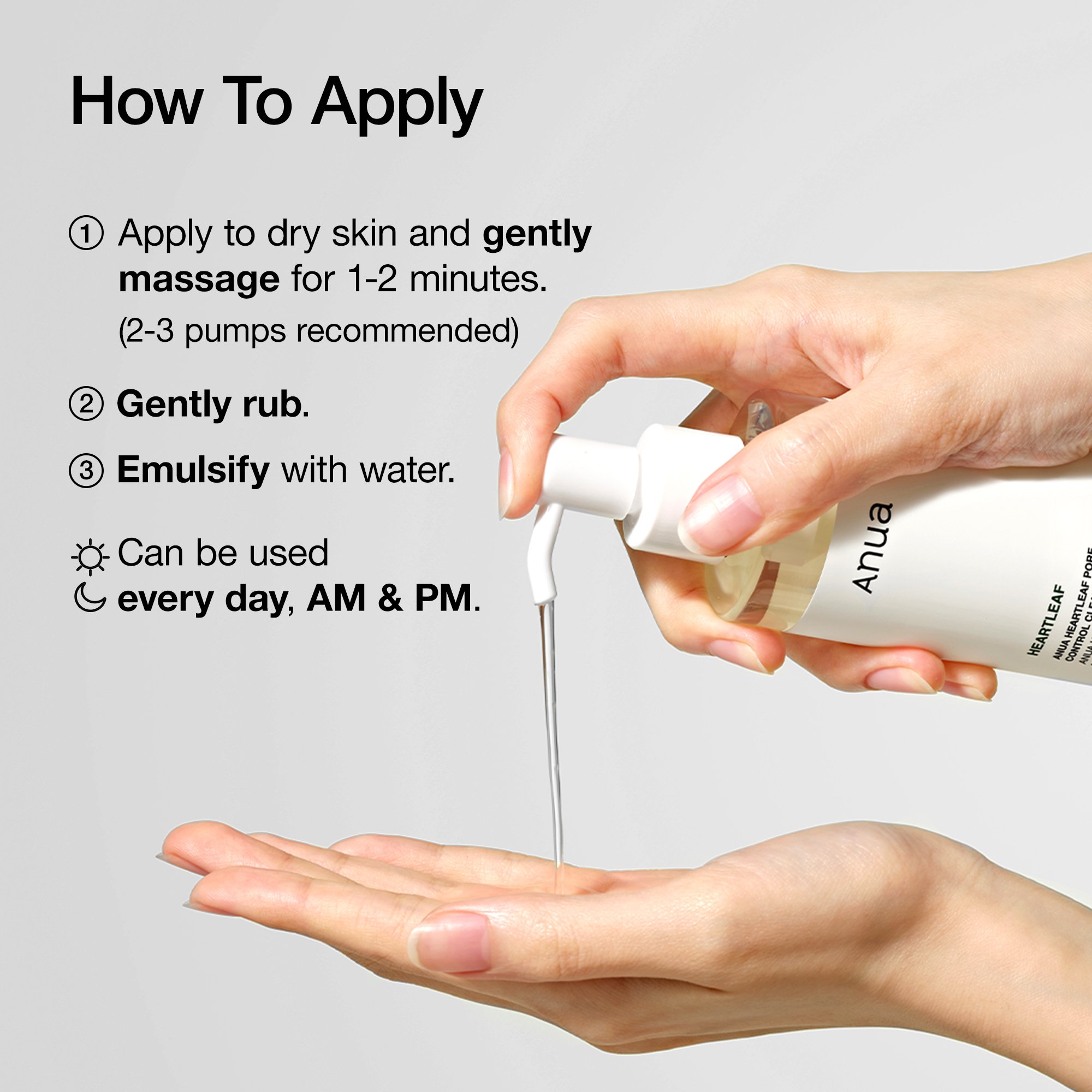 Anua Heartleaf Double Cleansing Duo (Cleansing Oil 6.76 fl. oz.(200ml) + Cleansing Foam 5.07 fl. oz.(150ml) + Pore Brush) detail 4