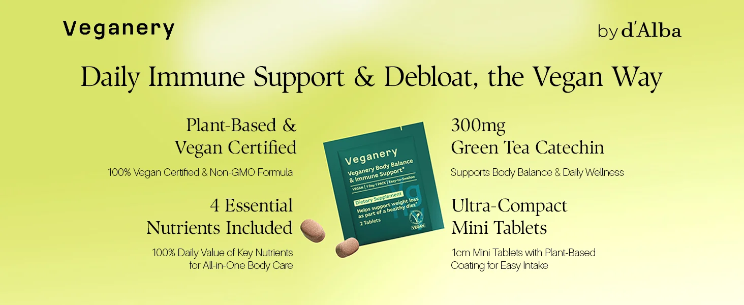 Veganery by d'Alba Body Balance & Immune Dietary Supplement Tablets 0.4 oz.(11.2g) detail 2