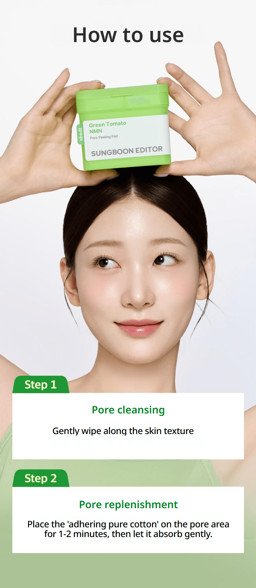 SUNGBOON EDITOR Green Tomato Nmn Pore Peeling Pad x 60ea 5.75 fl. oz.(170ml) detail 9
